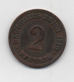 ALEMANIA IMPERIO DEL AÑO 1910 DE 2 PFENNIG LETRA A